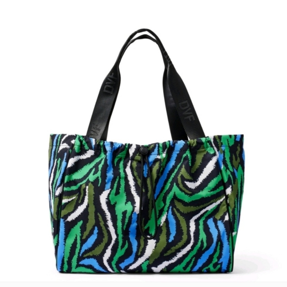 DVF Disco Green Black Zebra Pattern Laptop Tote Handbag